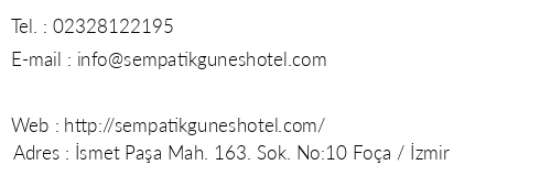 Sempatik Gne Hotel telefon numaralar, faks, e-mail, posta adresi ve iletiim bilgileri